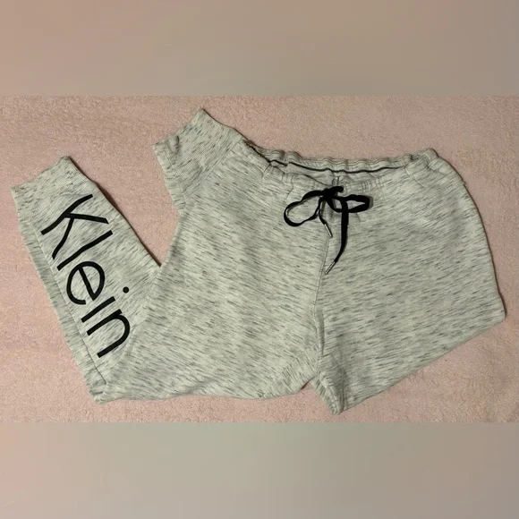 Calvin Klein Light Heather Grey Drawstring Waist Joggers - M - Picture 2 of 8